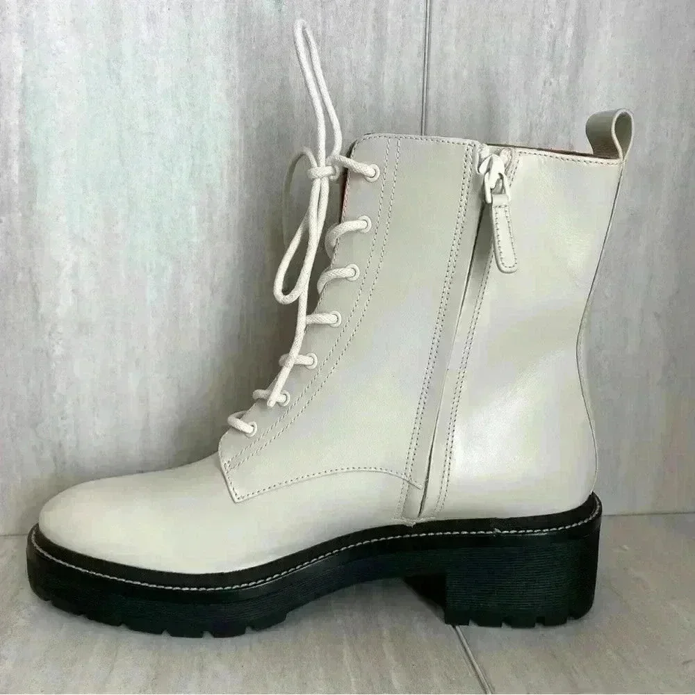 NEW Tory Burch Miller 50 White Leather Lug-Sole Booties Women’s Size 10.5
